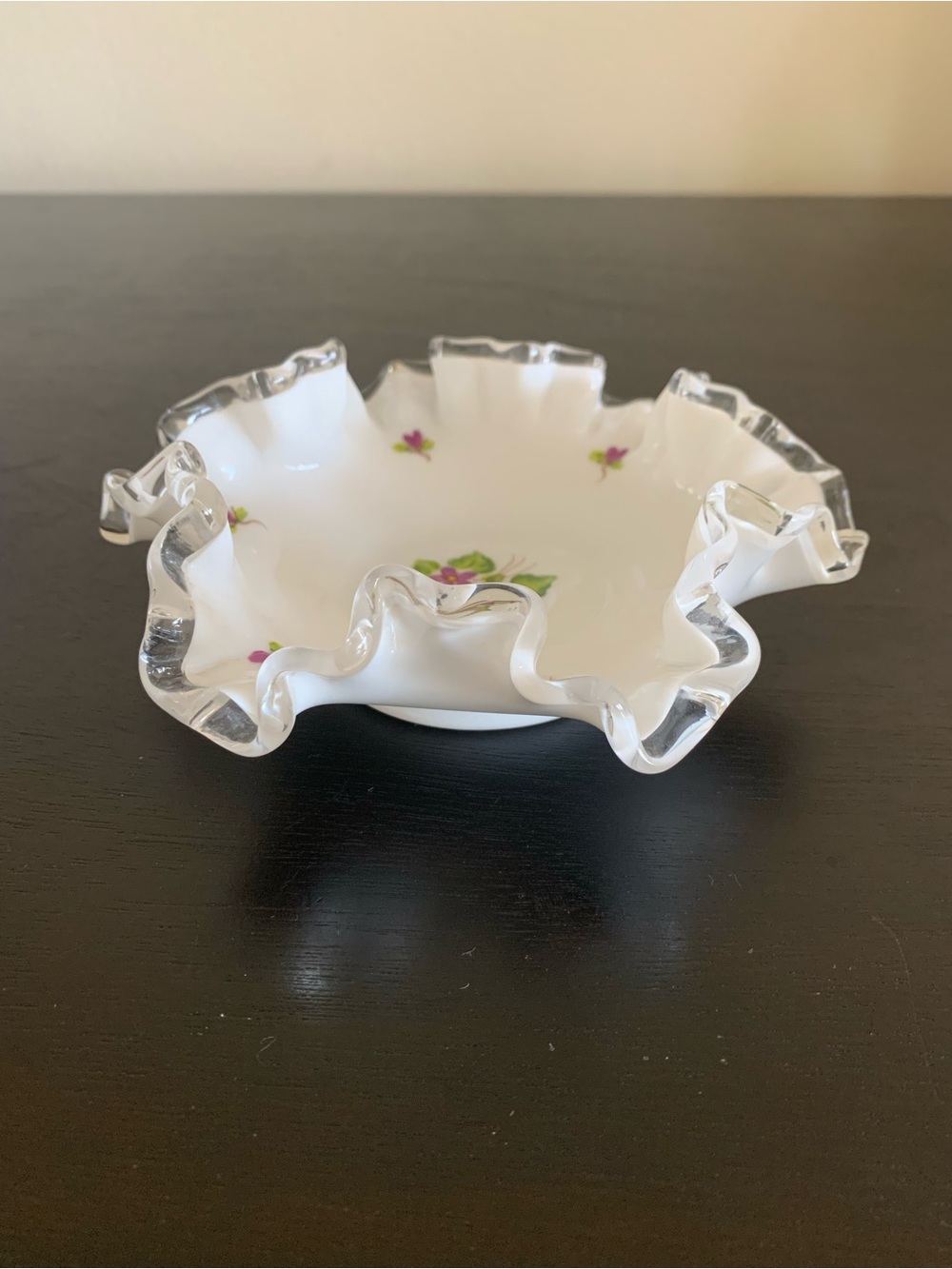 Fenton Candy ~ Nut Bowl  ~ Silver Crest ~  Violets In The Snow ~ 6”